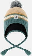 Deux par Deux Winter Chevron Jacquard Earflap Peruvian Knit Hat with Pompom