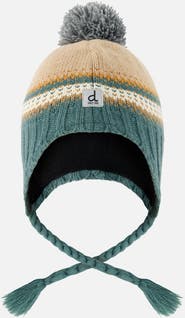Deux par Deux Winter Chevron Jacquard Earflap Peruvian Knit Hat with Pompom