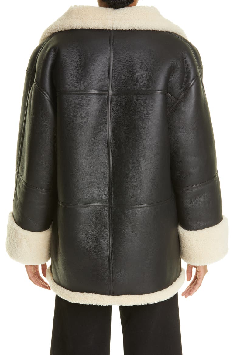 Totême Menfi Oversize Genuine Shearling Coat, Alternate, color, BLACK/OFF-WHITE 913