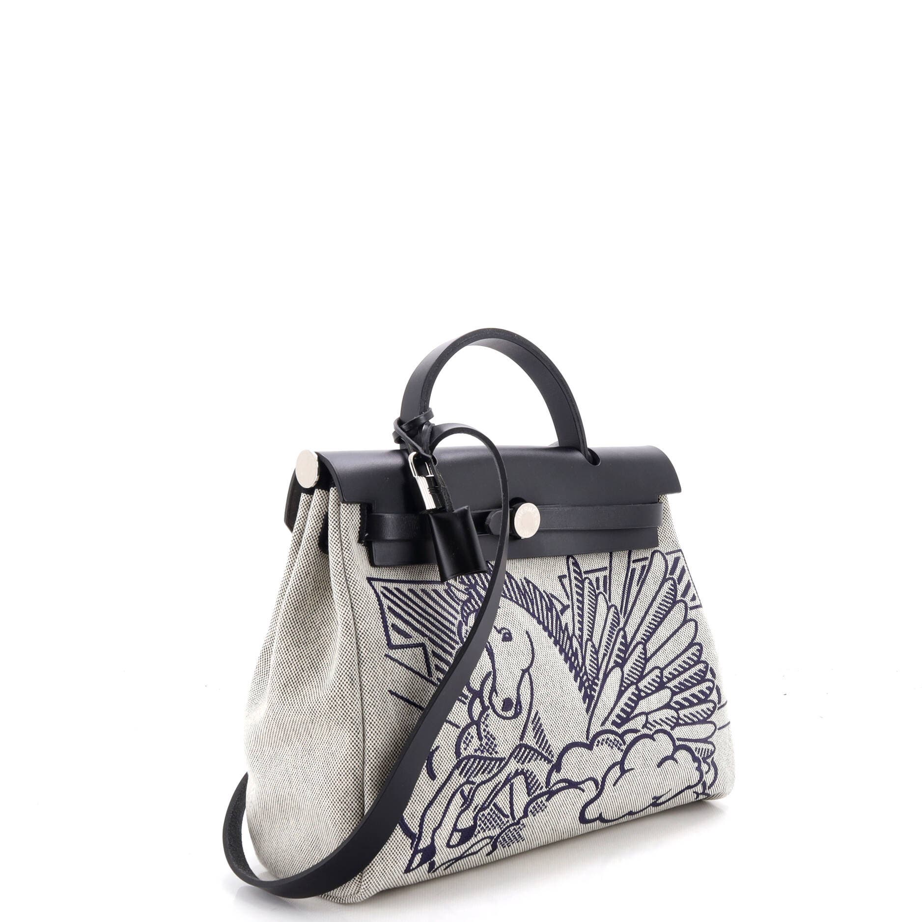 Pre-Owned Hermes Herbag Zip Pegase Pop Toile and Leather 31, Alternate, color, Noir