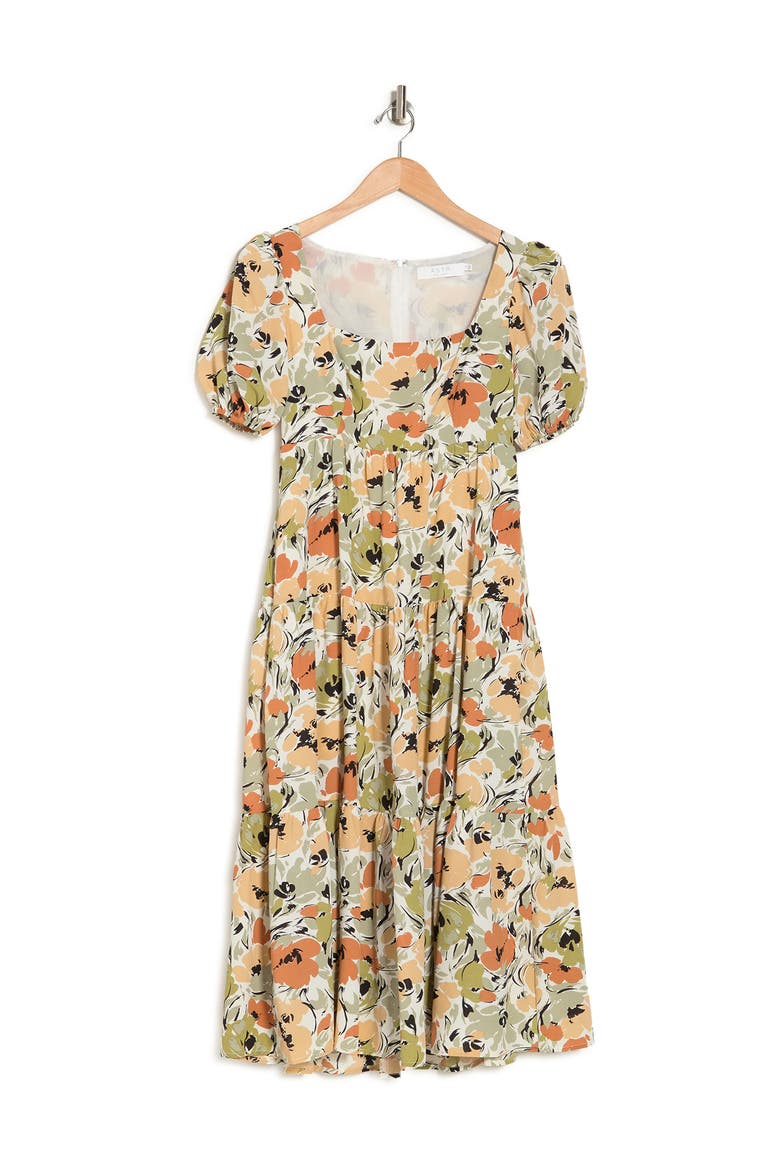 Square Neck Midi Dress, Alternate, color, RUST SAGE FLORAL