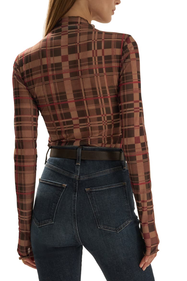 The Sheer Fantasy Mock Neck Top, Alternate, color, BROWN PLAID