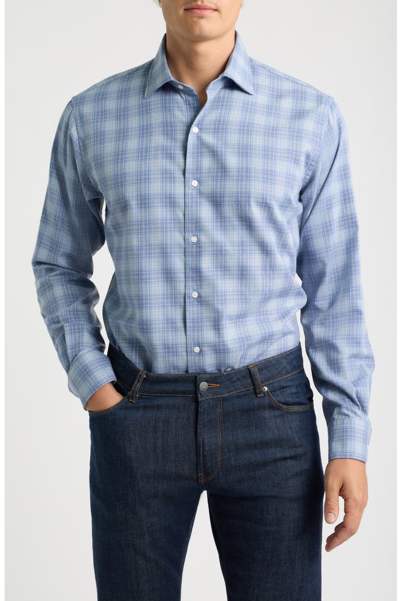 Dean Performance Flannel Plaid Button Up Shirt, Main, color, GRAVEL BLUE