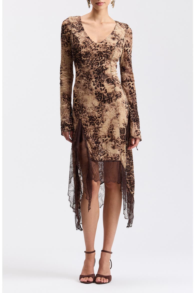 Asymmetrical Lace Trim Burnout Midi Dress, Main, color, BURNOUT CHEETAH