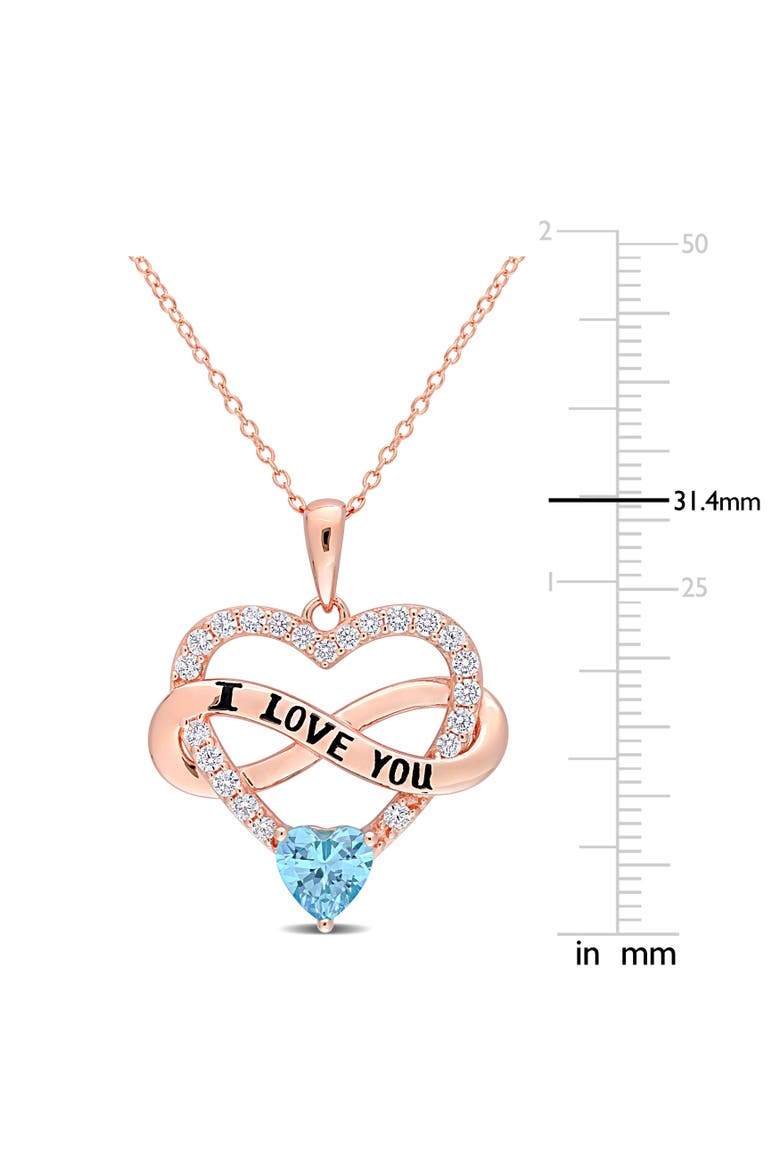 Color Zirconia Infinity Heart Necklace Rose-Plated, Alternate, color, Turquoise Blue CZ