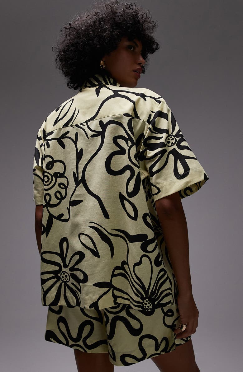 Topshop Cotton & Hemp Button-Up Resort Shirt, Alternate, color, Yellow