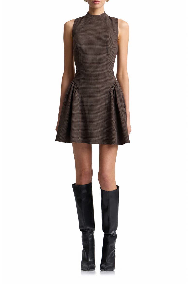 Sleeveless Flounce Minidress, Main, color, BROWN CHECK