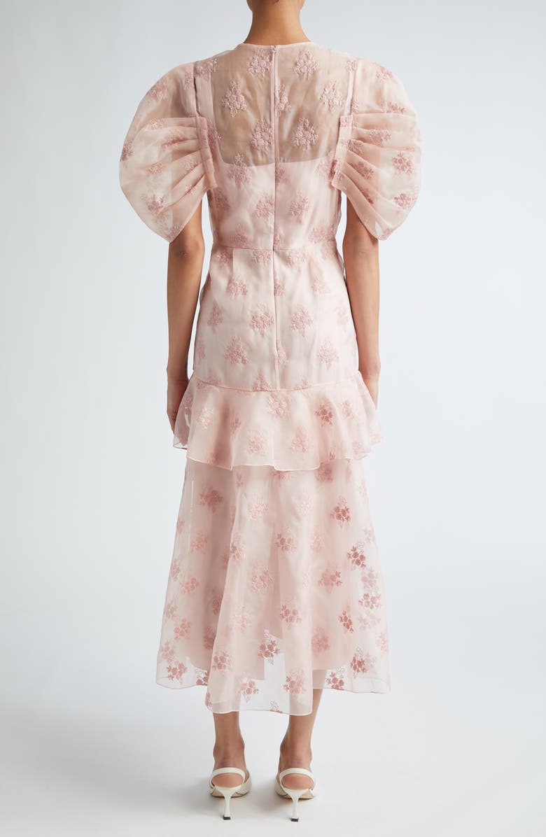 Erdem Illusion Neck Silk Organza Peplum Midi Dress, Alternate, color, 