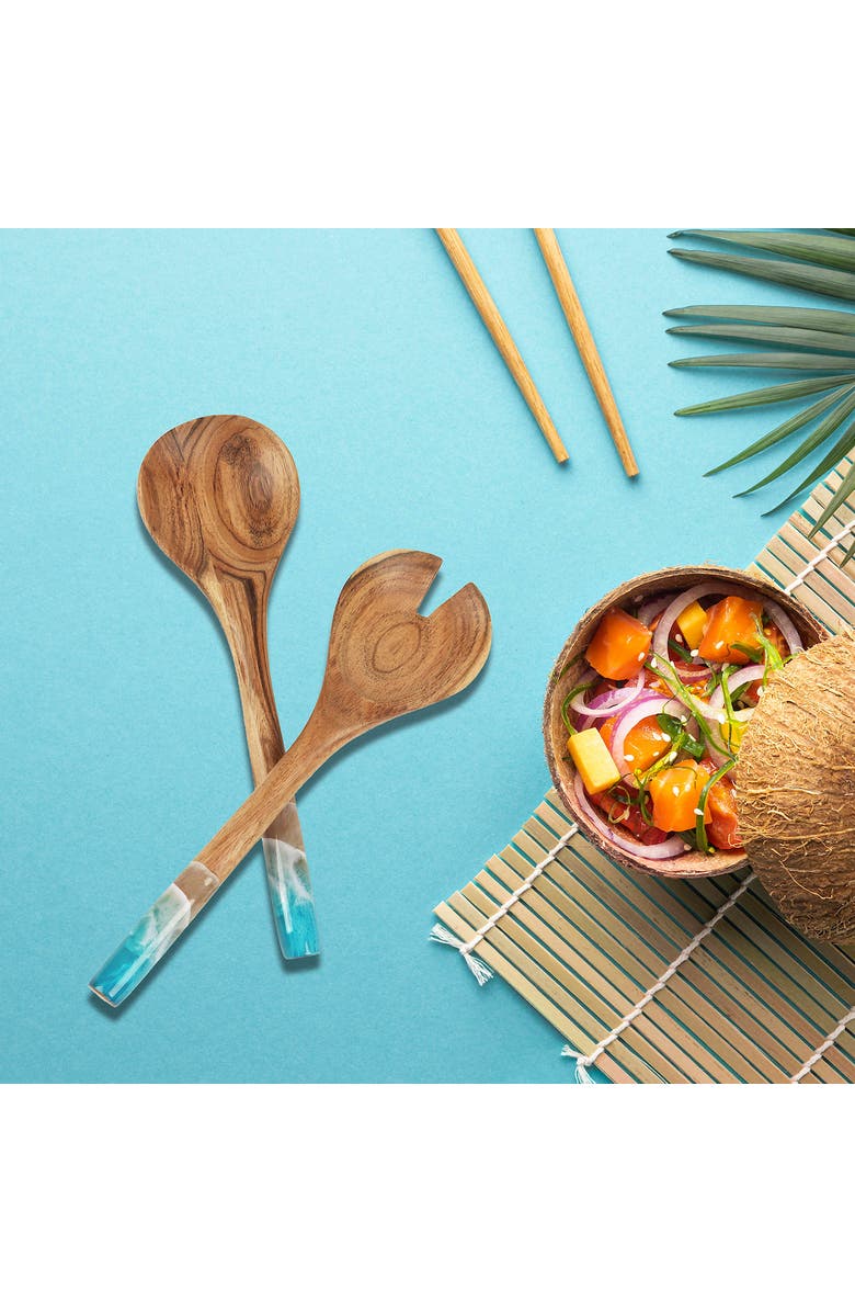 Gallerie II Wave Fork and Spoon Salad Coastal Wood Novelty Serving Utensils Set of 2, Alternate, color, Blue