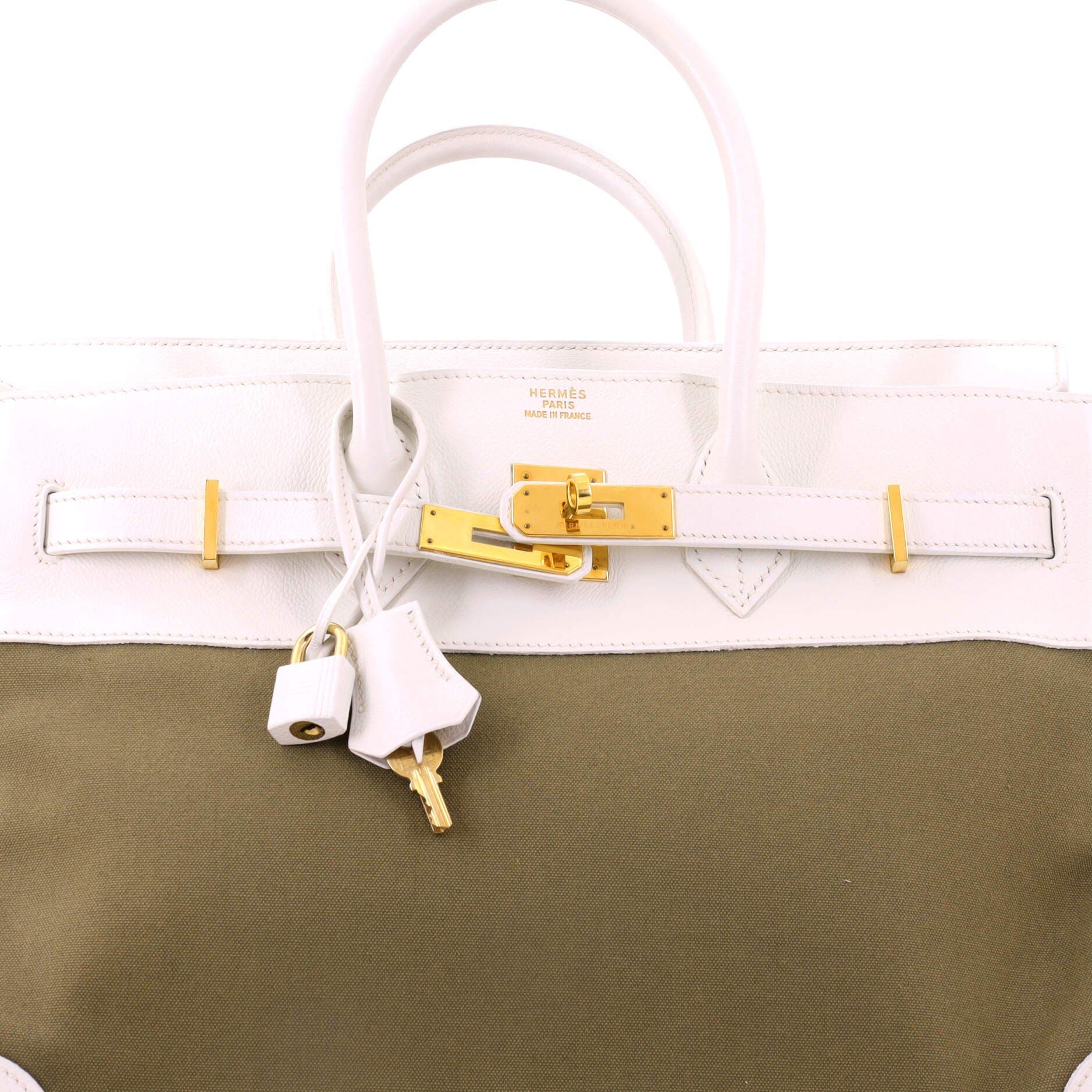 Birkin Handbag Toile and White Courchevel with Gold Hardware 35, Alternate, color, White