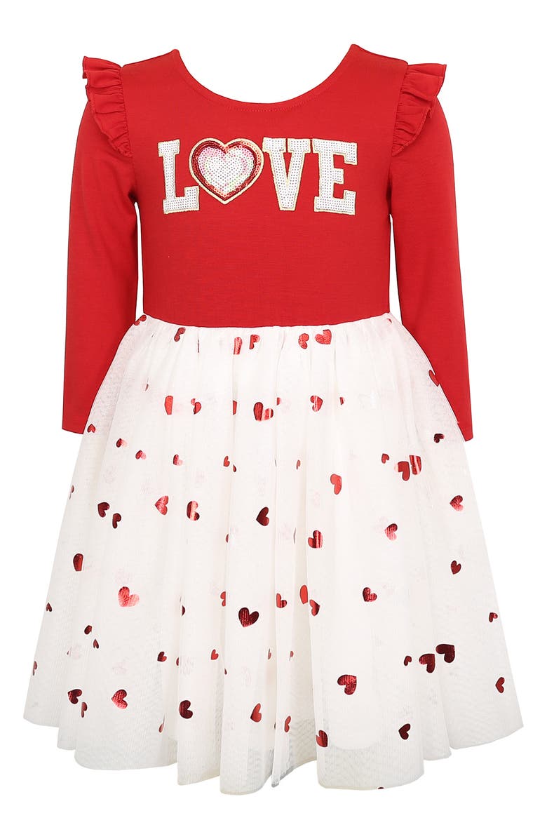 Zunie Kids' Long Sleeve Sequin Tutu Dress, Alternate, color, Red/ Ivory