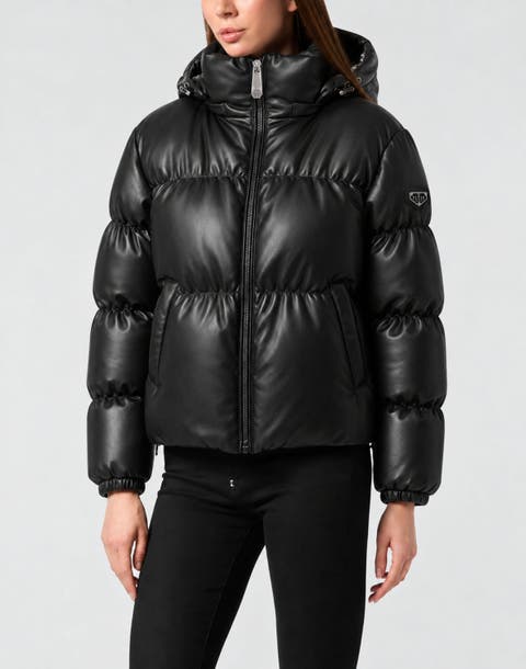 Eco Leather Puffer Jacket Women