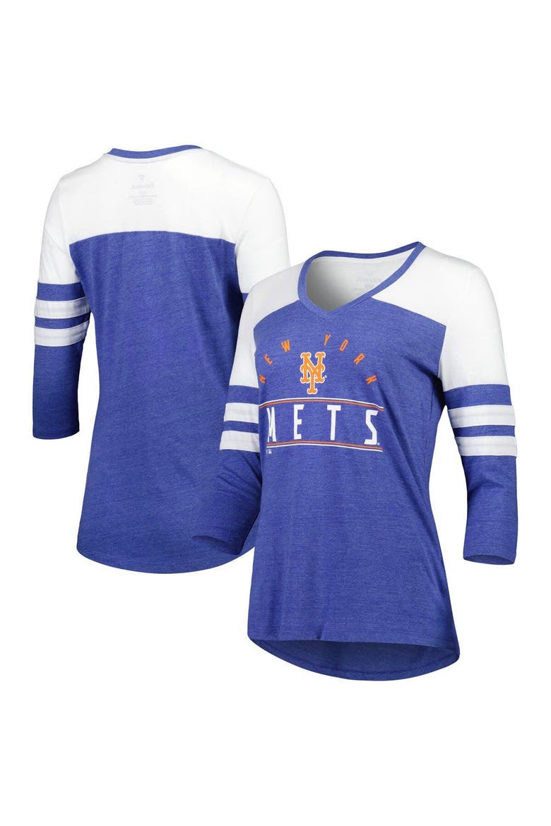 Women's Fanatics Branded Heather Royal New York Mets League Leader Tri-Blend 3/4-Sleeve V-Neck T-Shirt, Main, color, Heather Royal