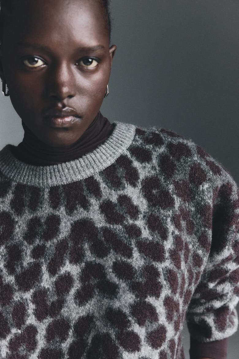 Jacquard-knit Jumper, Main, color, Gray/leopard print
