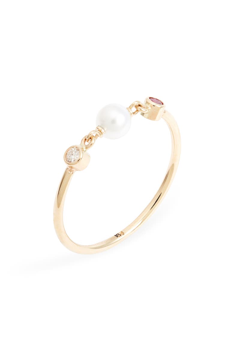 Cultured Pearl, Ruby & Diamond Ring, Main, color, YELLOW GOLD