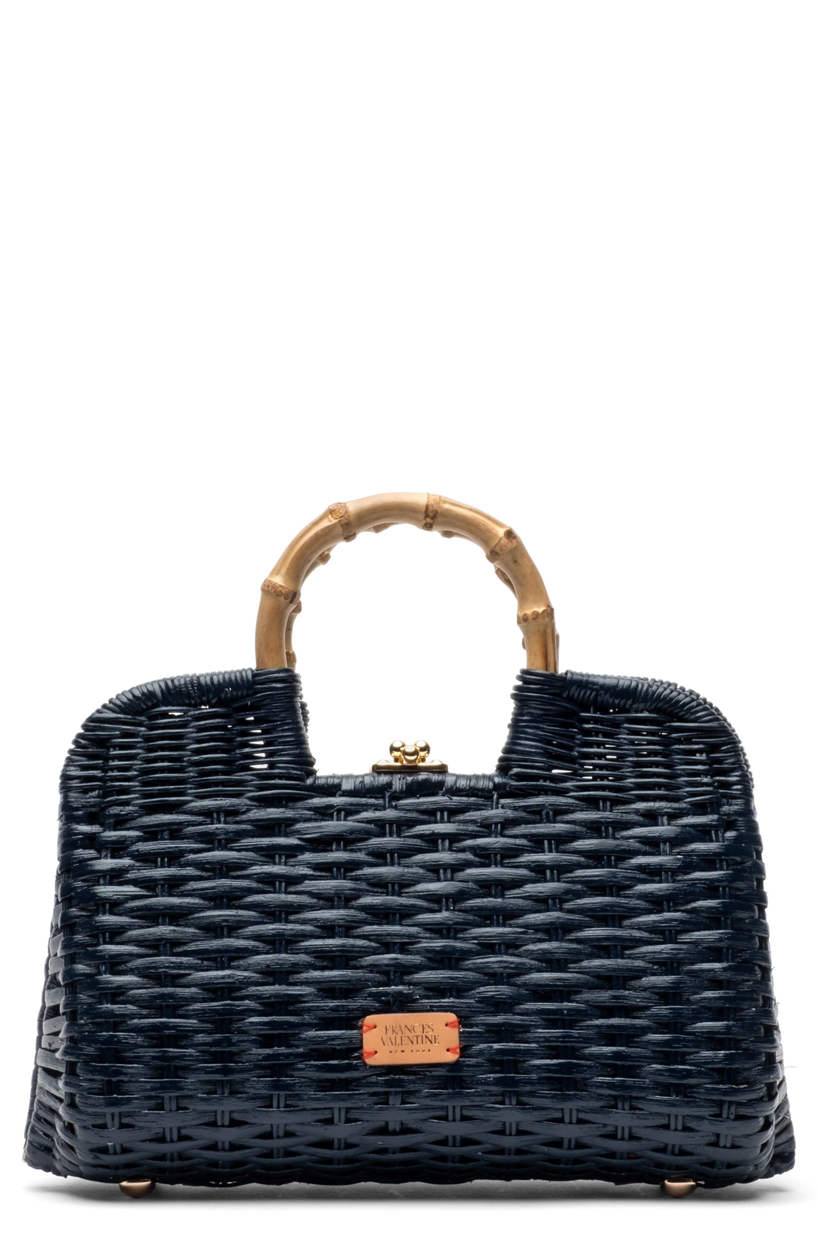Buzzy Woven Wicker Top Handle Bag, Main, color, NAVY