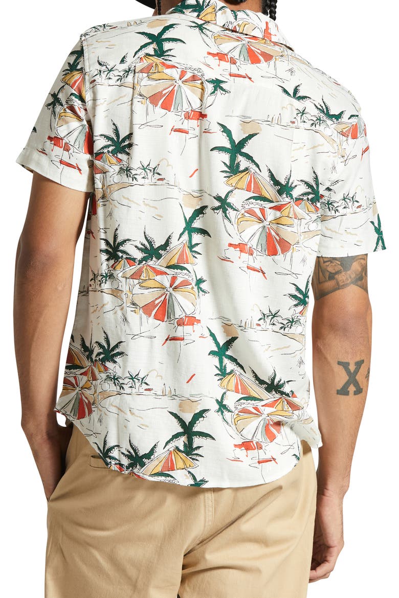 Charter Classic Fit Tropical Print Short Sleeve Slub Button-Up Shirt, Alternate, color, OFF WHITE UMBRELLA SCENE