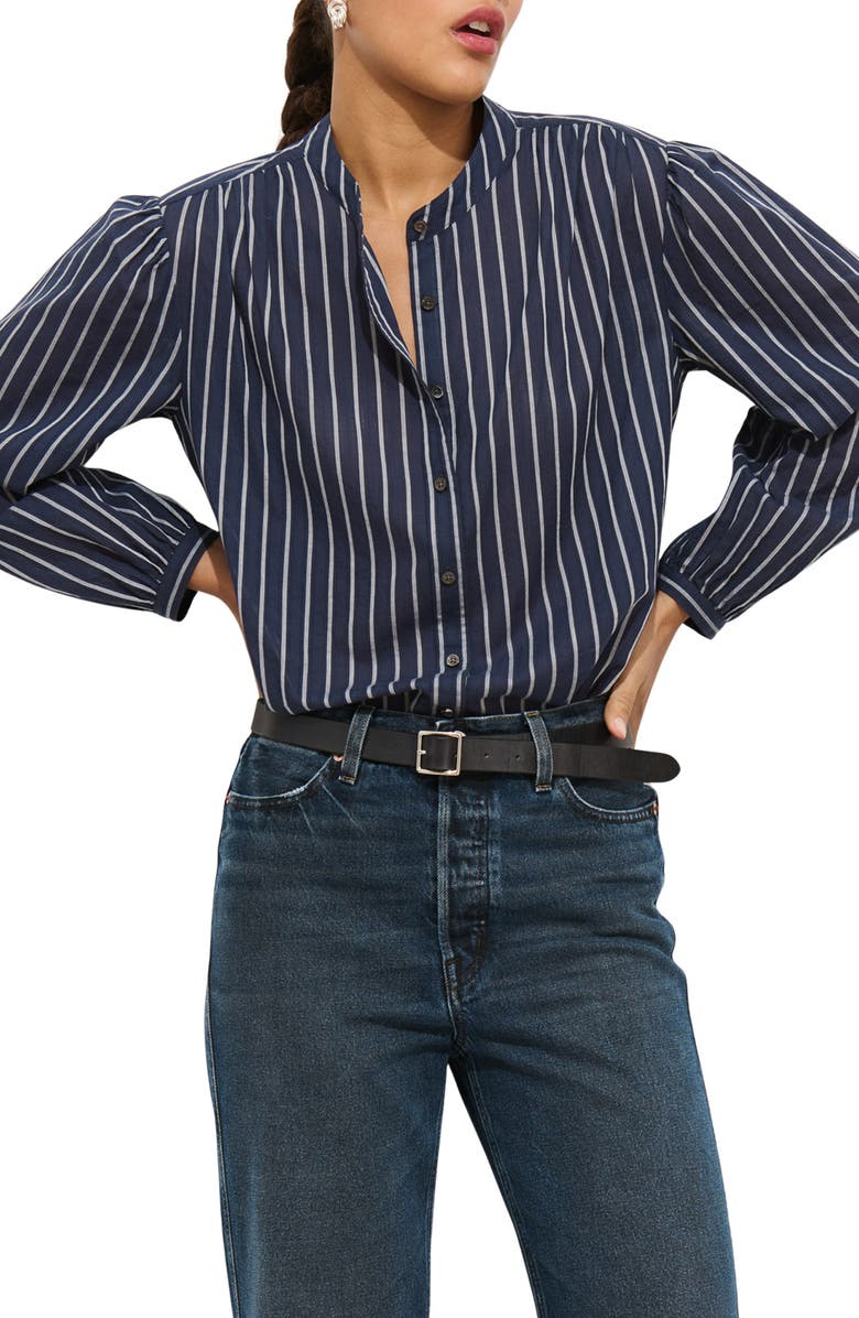 Alex Mill Ali Stripe Cotton Voile Button-Up Shirt, Main, color, Navy Stripe