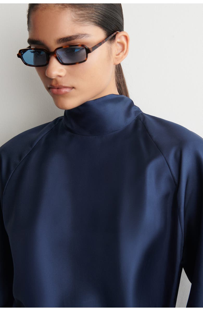 COS Draped Tie-detail Silk Top, Alternate, color, Navy