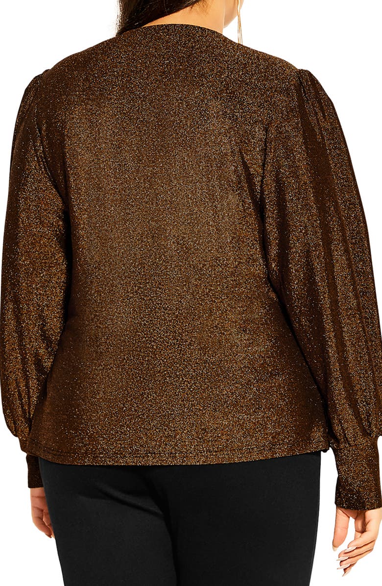 City Chic Glowing Shimmer Faux Wrap Top, Alternate, color, Bronze