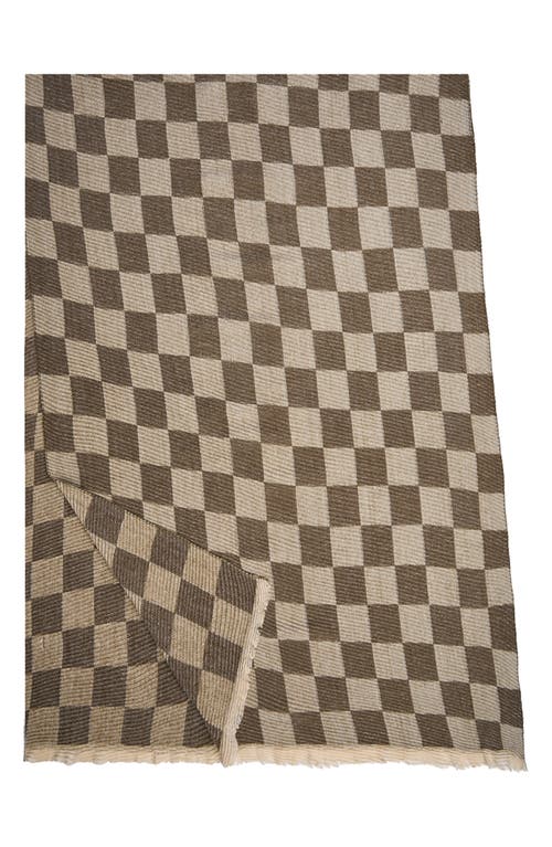 Saachi Fringe Checkered Scarf In Green/beige
