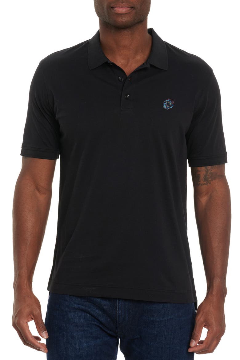 Stone Trail Short Sleeve Knit Polo, Main, color, BLACK