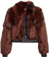 L'AGENCE Claira Faux Leather Trim Faux Fur Jacket