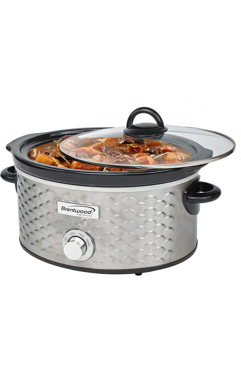 Brentwood Slow Cooker Scallop Pattern, Alternate, color, Stainless Steel