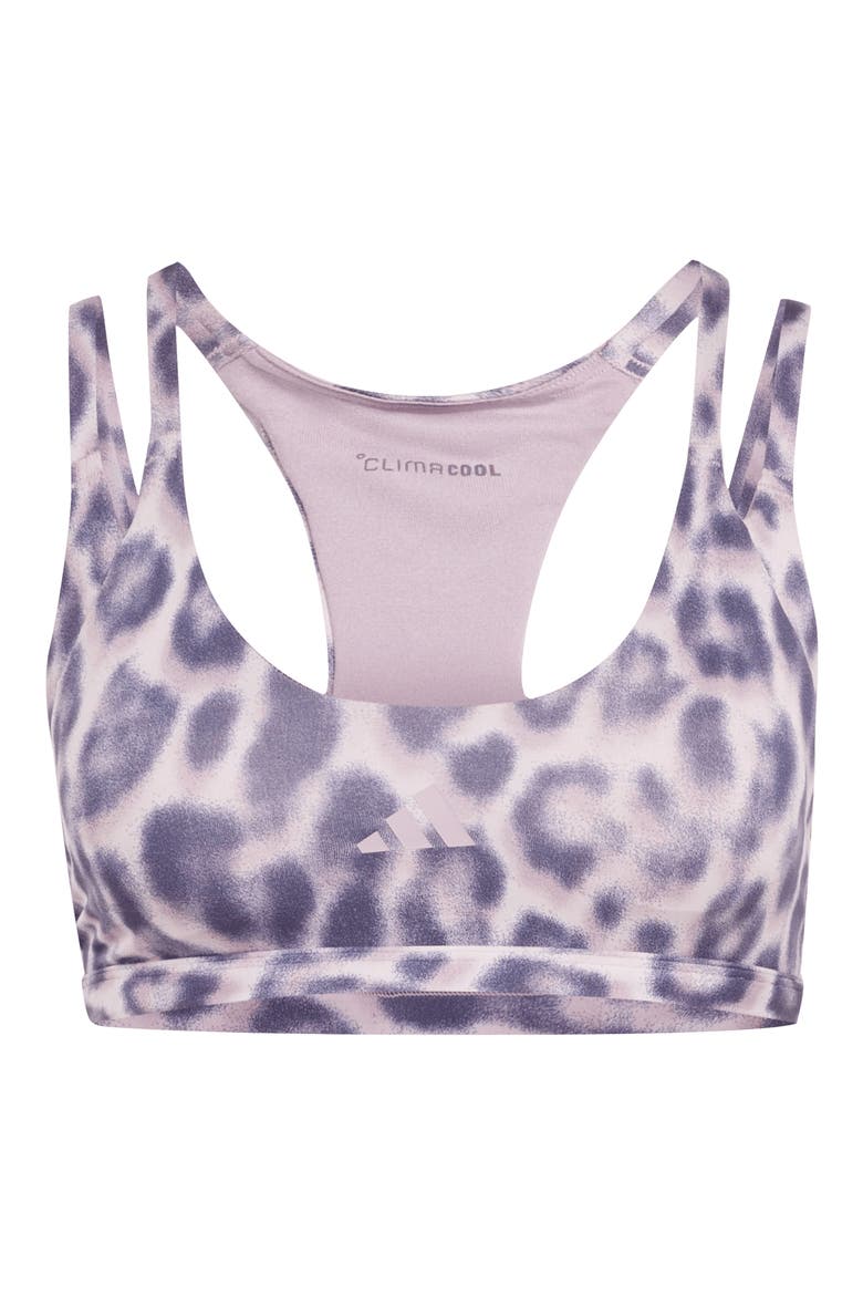 Optime Leopard Strappy Light Support Climacool Sports Bra, Alternate, color, ICE PURPLE/ FIG/ PRINT