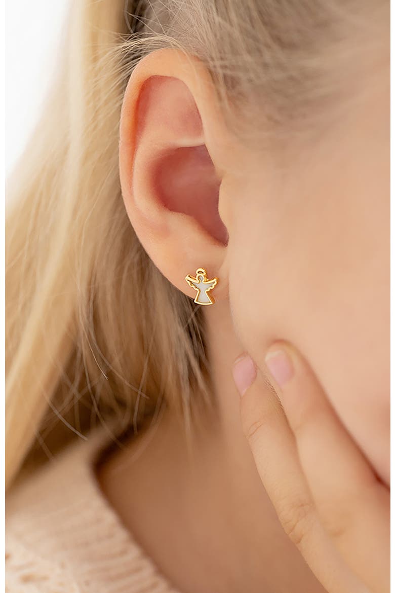 14k Mother of Pearl Angel Earrings, Alternate, color, White