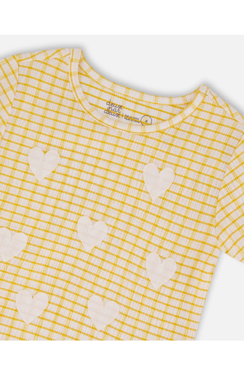 Deux par Deux Girl's Crinkle Top With Applique Pale Yellow And White, Alternate, color, Pale Yellow And White