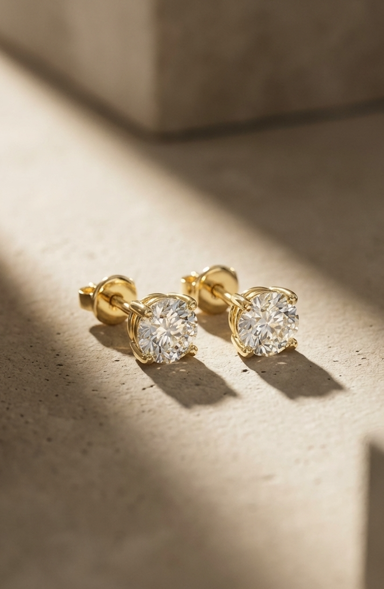 Larson 14K Gold 4 Prong Solitaire Basket Stud Earrings With Lab Grown Diamond, Alternate, color, Yellow Gold/2 Ctw
