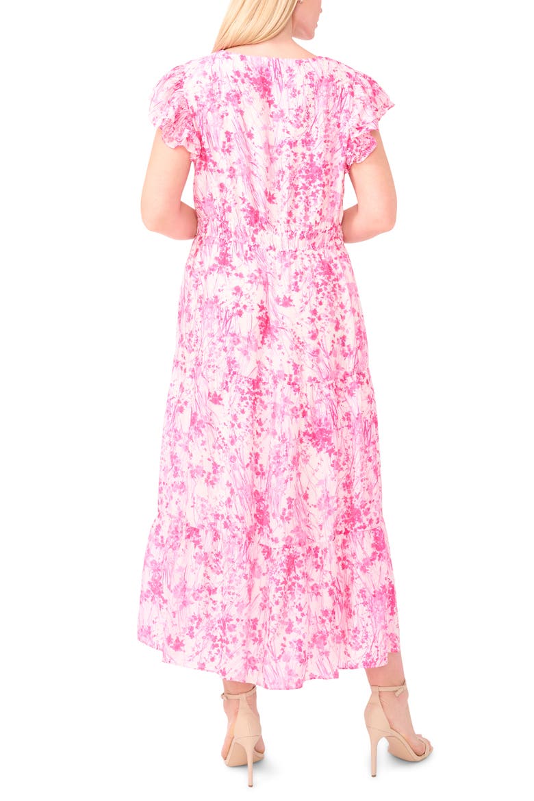 Double Ruffle Sleeve Midi Dress, Alternate, color, NEW IVORY/ PINK FLORAL