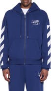 L/AB C/O OFF-WHITE Diagonal Stripe Logo Cotton French Terry Zip Graphic Hoodie