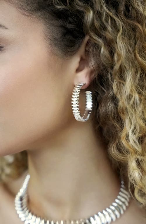 Ettika Metal Moderna Medium Half Hoop Earrings In Silver
