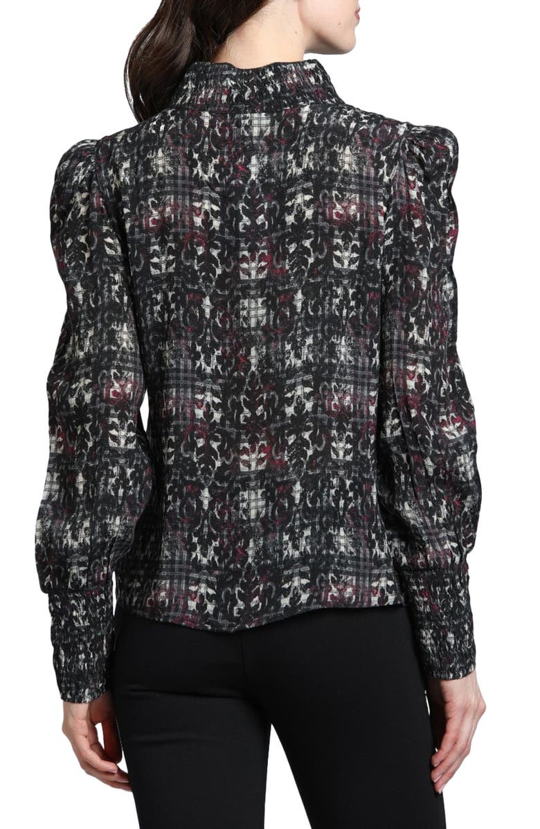 APNY Puff Shoulder Button Front Top, Alternate, color, Black/White Multi