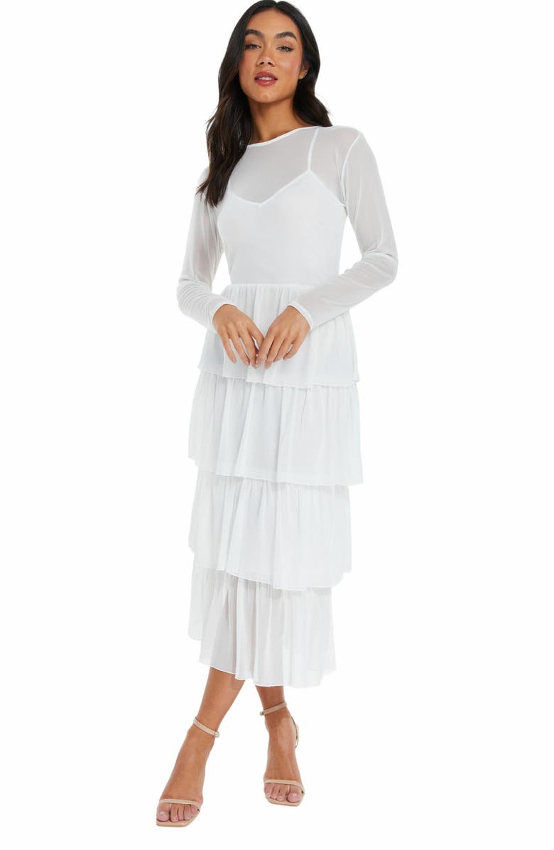 QUIZ Mesh Tiered Skater Dress, Main, color,