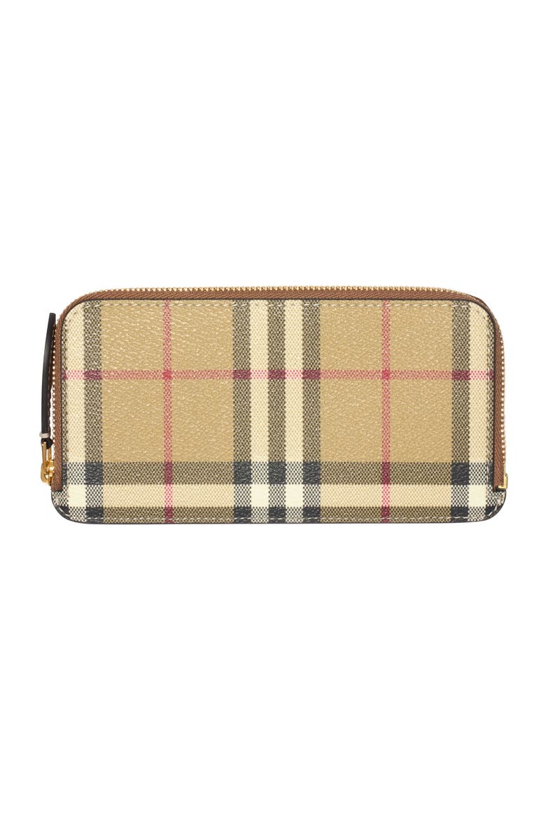 Large Check Zip Card Case, Main, color, Archive beige/briar brown
