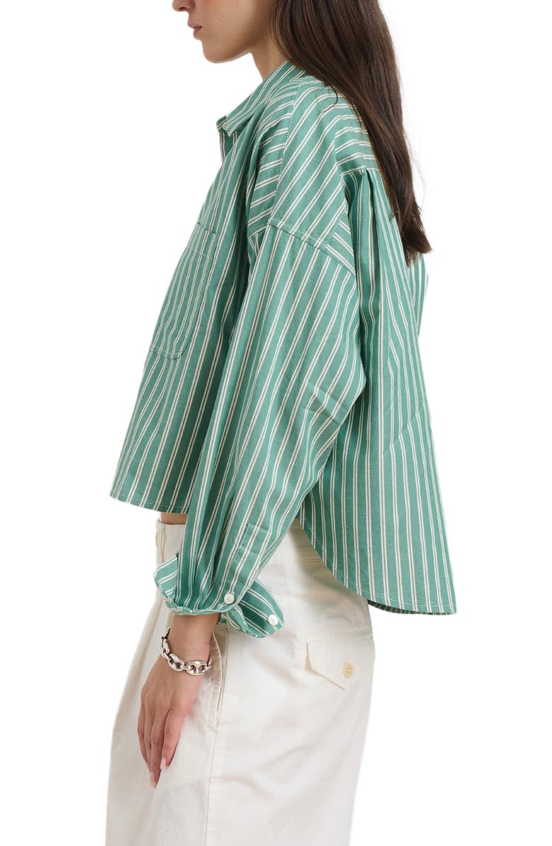 Alex Mill Jo Oxford Stripe Crop Cotton Button-Up Shirt, Alternate, color, Green/ White