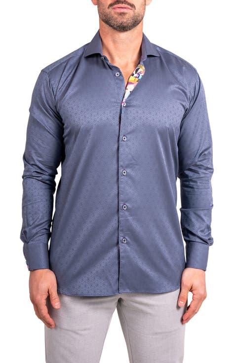 Einstein Ascension0080 Grey Geo Floral Cotton Button-Up Shirt