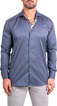 Maceoo Einstein Ascension0080 Grey Geo Floral Cotton Button-Up Shirt