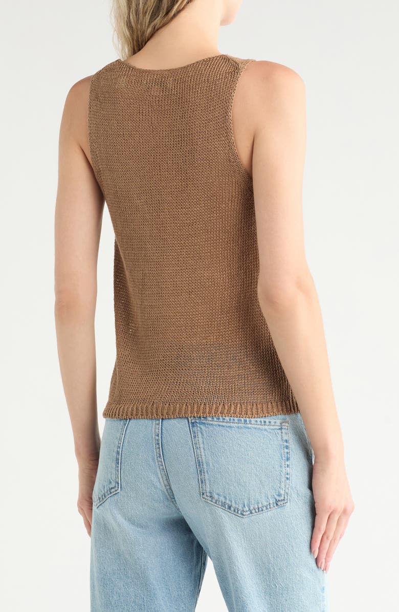 Vince Beachy Linen Open Stitch Tank, Alternate, color, Pecan