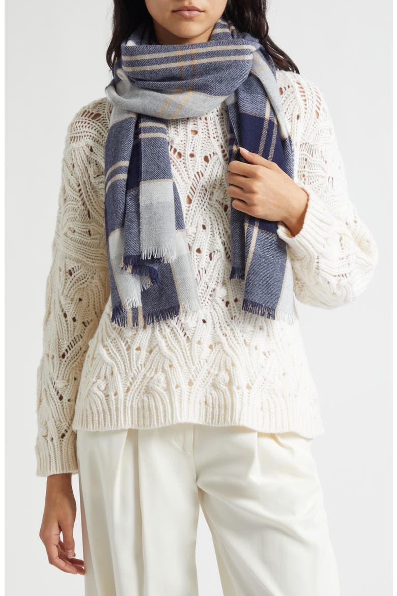 Tartan Cashmere Scarf, Alternate, color, SILVER BNCKBN KU0499