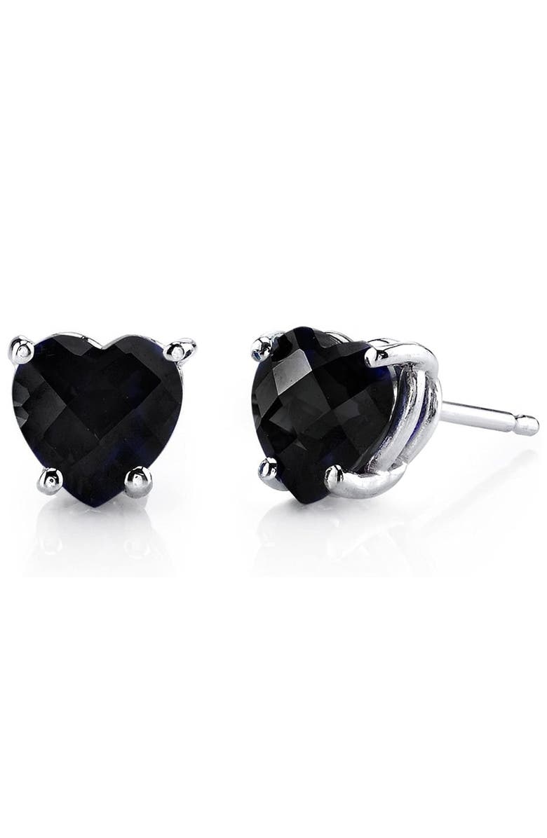 Donatello Gian Solid Sterling Silver Created Gemstone Heart Stud Earrings, Main, color, Black Saphire
