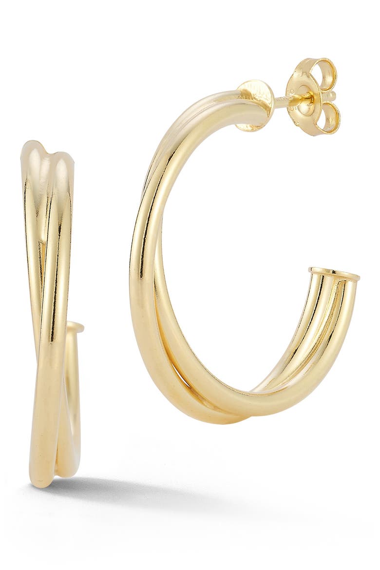 Crossover Hoop Earrings, Main, color, GOLD