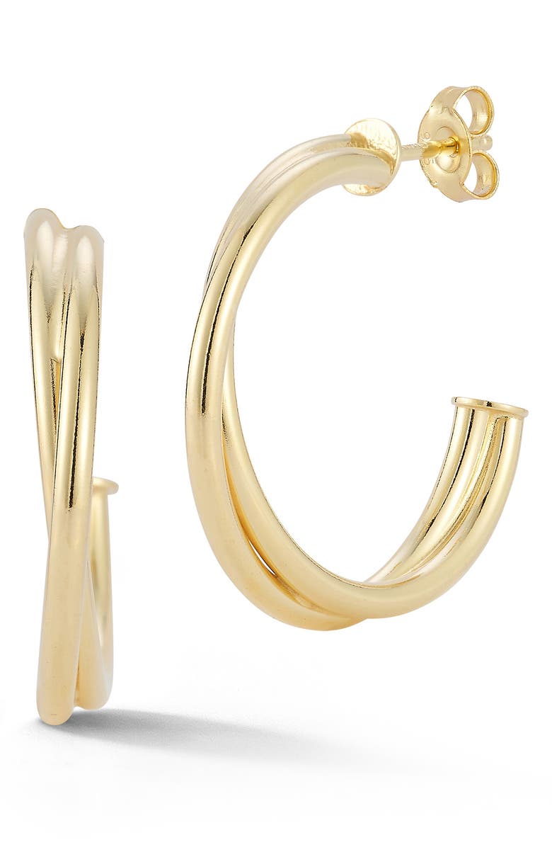 GLAZE JEWELRY Crossover Hoop Earrings, Main, color, Gold