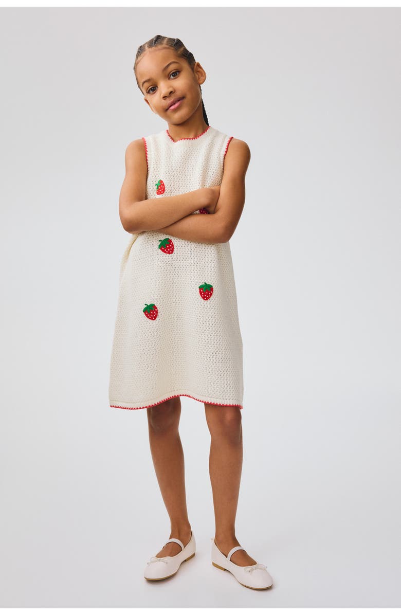 H&M Appliquéd open-knit dress, Main, color, Cream/Strawberries