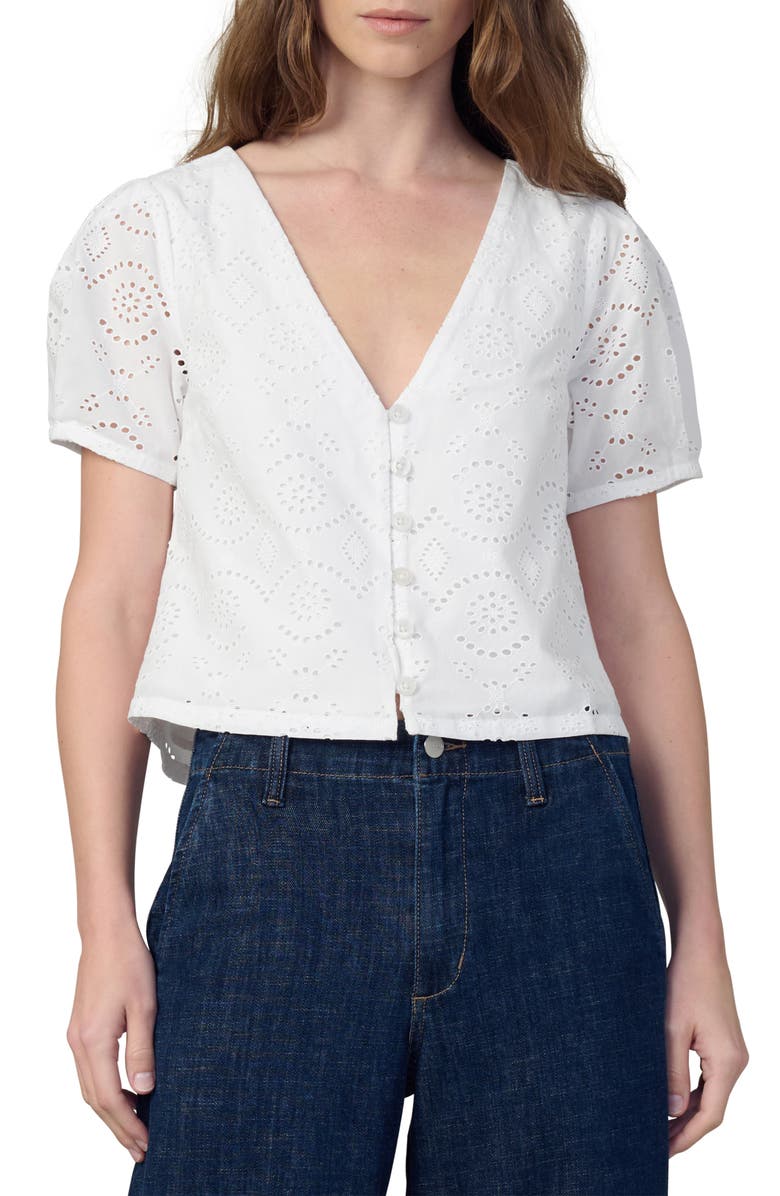 Joe's The Halle Puff Sleeve Eyelet Cotton Button-Up Shirt, Main, color, White