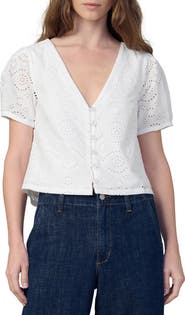 Joe's The Halle Puff Sleeve Eyelet Cotton Button-Up Shirt