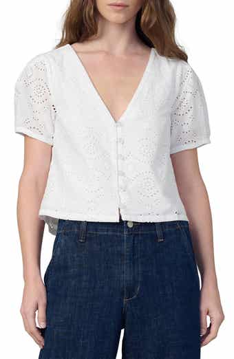 Joe's The Halle Puff Sleeve Eyelet Cotton Button-Up Shirt